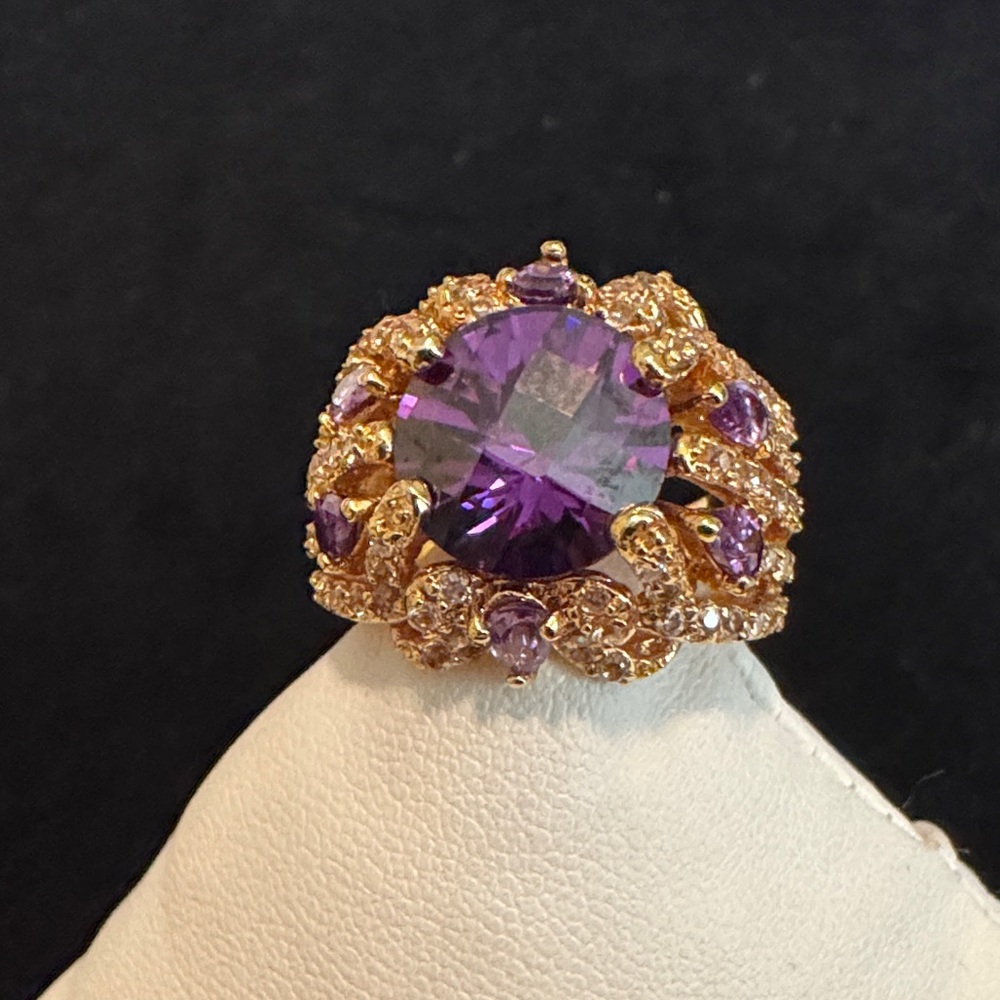 IMAN Purple and Gold Tone Statement Ring
